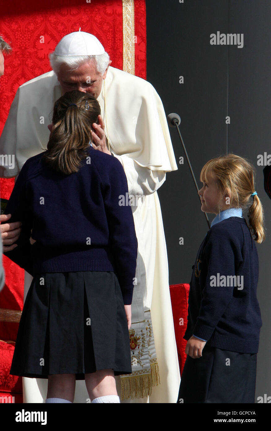 Children from the Holy Cross Primary School in Plymouth on stage with Pope Benedict XVI during The Big Assembly a celebration of Catholic education at St Mary's University College, Twickenham, in SW London. PRESS ASSOCIATION Photo. Picture date: Friday September 17, 2010. The pope is on a four day visit to the United Kingdom. See PA story RELIGION Pope. Photo credit should read: Steve Parsons/PA Wire Stock Photo