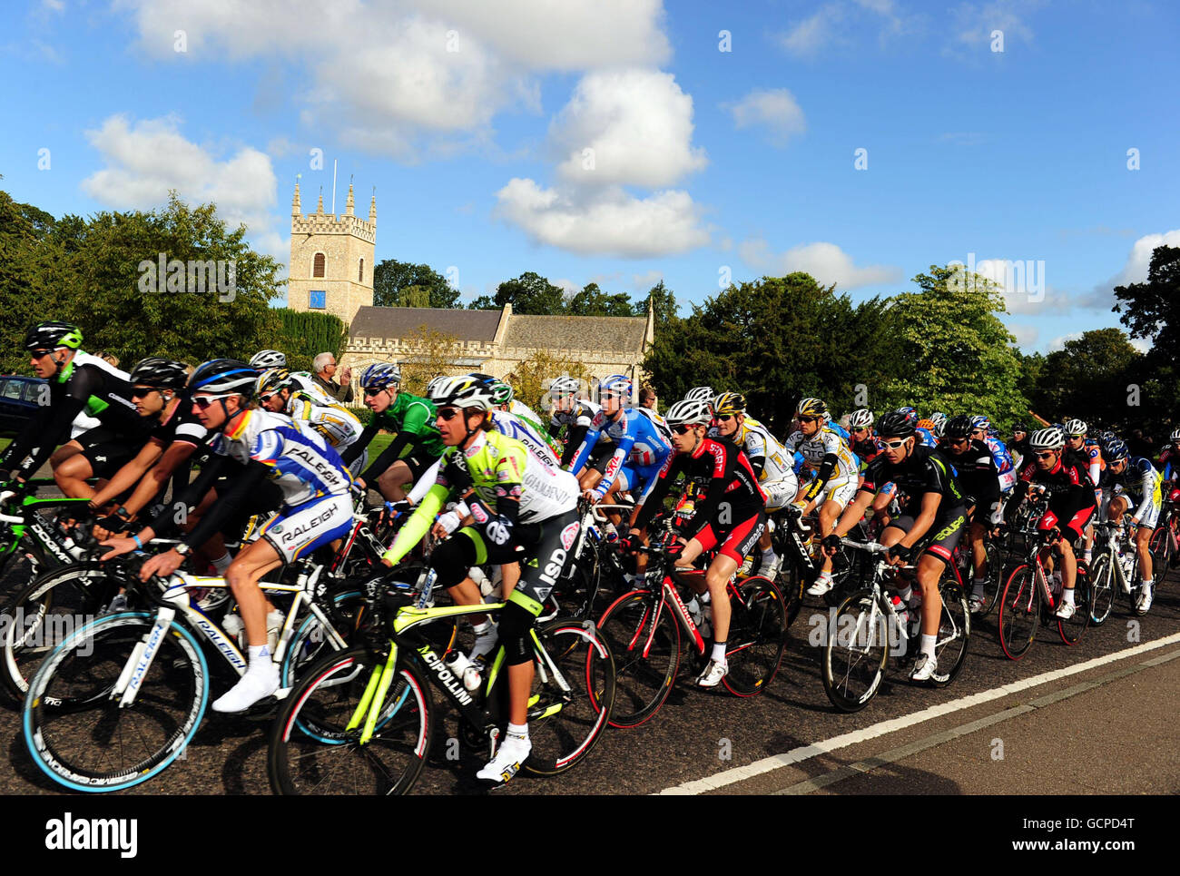 Cycling - 2010 Tour of Britain - Stage 7 - Bury St Edmonds to Colchester. The peloton passes through Horringer during stage 7 of the Tour of Britain. Stock Photo