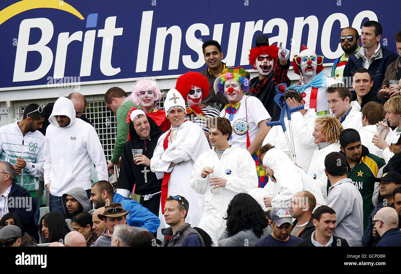 Fans wear fancy dress during the Third One Day International at the Brit Insurance Oval, London. Stock Photo