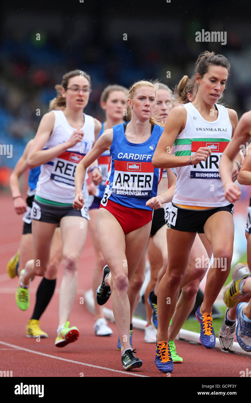Elinor KIRK & Charlotte ARTER running in the Women's 5000m - Final, 2016 British Championships, Birmingham Alexander Stadium UK. Stock Photo