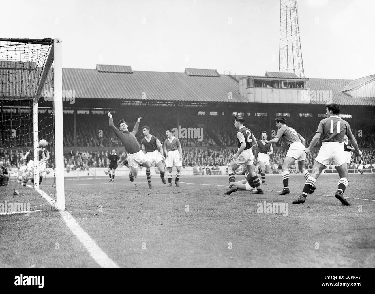 Football - Chelsea V Burnley - Stamford Bridge. A Nicholas, the Chelsea inside-left leaves Blacklaw, the Burnley goalkeeper with no chance as he scores his side's first goal. Stock Photo