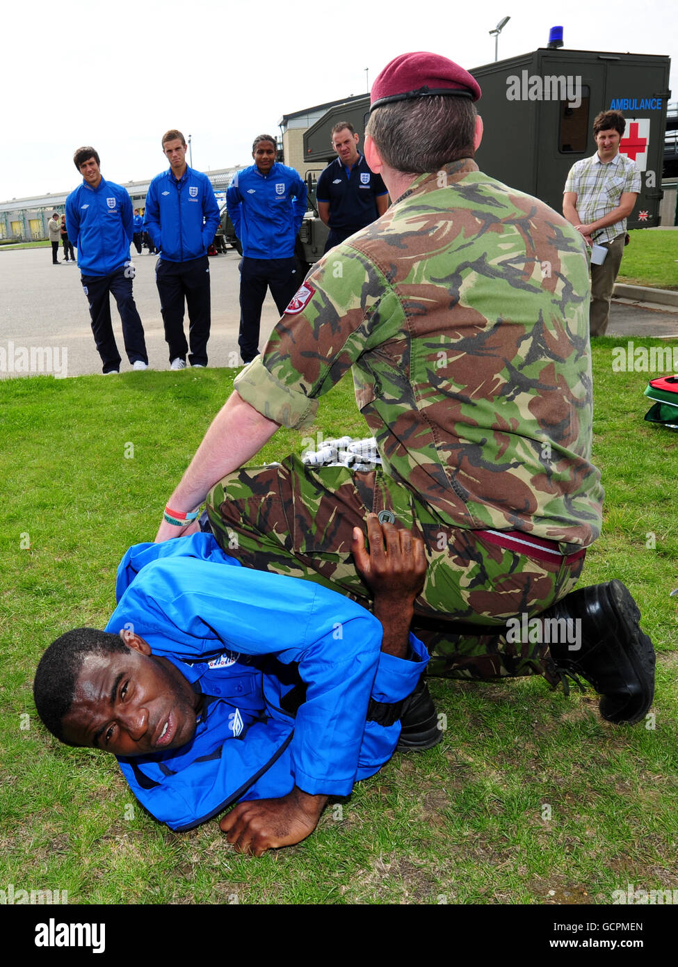 Soccer - England Under 21's Visit to Colchester Barracks Stock Photo