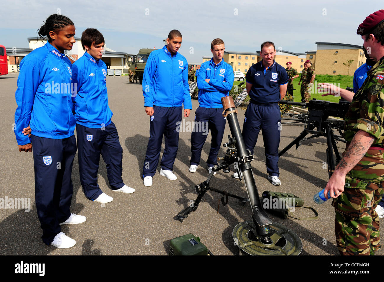 Soccer - England Under 21's Visit to Colchester Barracks Stock Photo