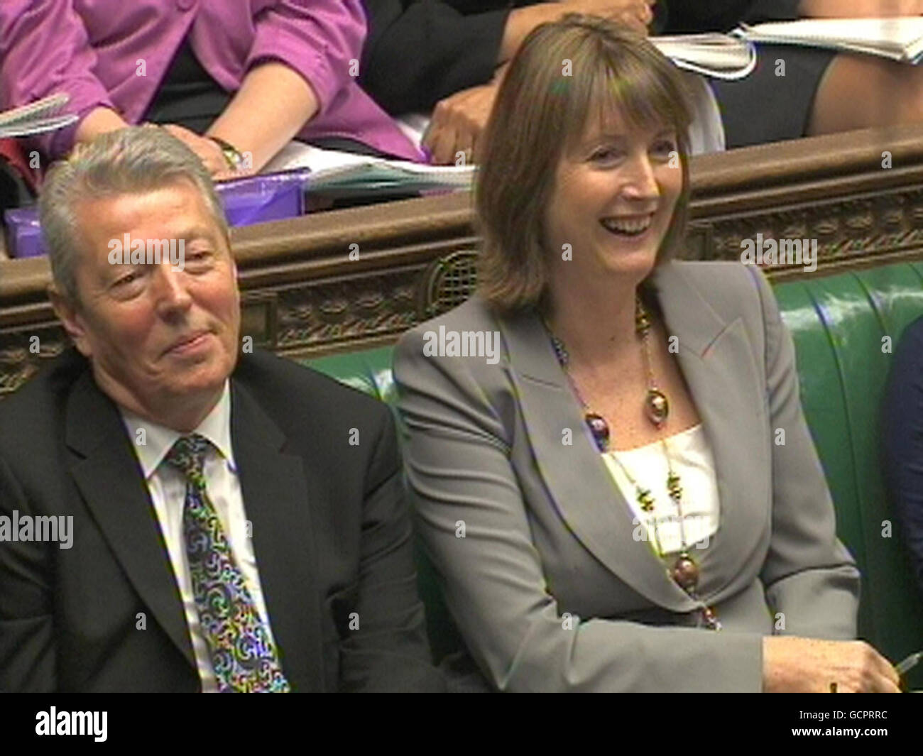 (left to right) Shadow Home Secretary Alan Johnson and acting leader of the Labour Party Harriet Harman during Prime Minister's Questions in the House of Commons, London. Stock Photo