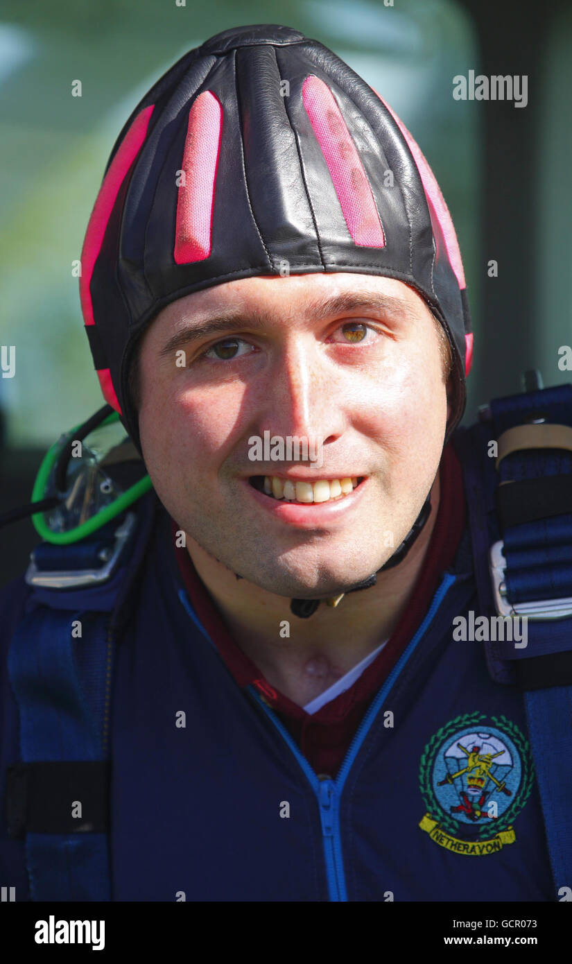 Former Army Lance Bombardier Ben Parkinson before performing a tandem parachute jump at