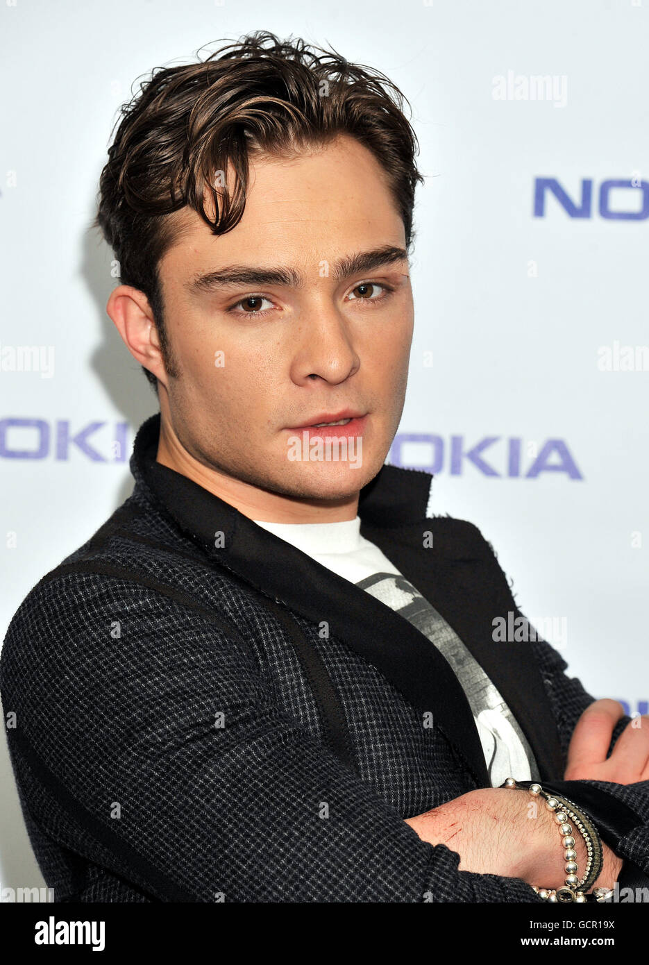 Ed Westwick the British born Actor best known for his work on the 'Gossip Girl' TV show, during a break filming 'The Commuter' a short film shot in high definition, on the new Nokia N8 phone, in central London. Stock Photo