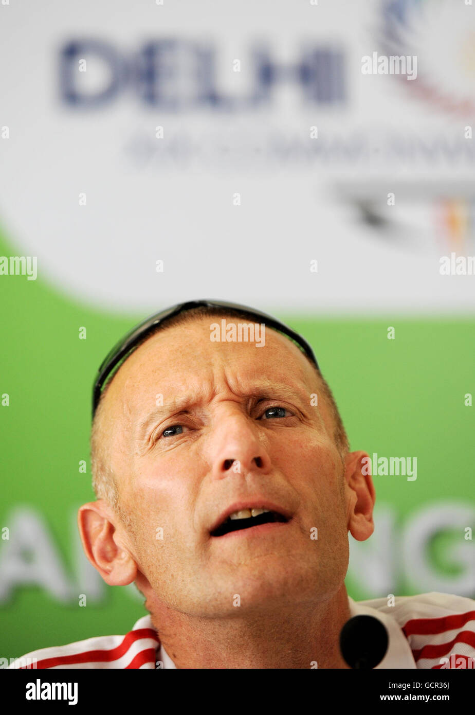 England's Chef De Mission Craig Hunter during a press conference at the Athletes Village in Delhi, India. Stock Photo