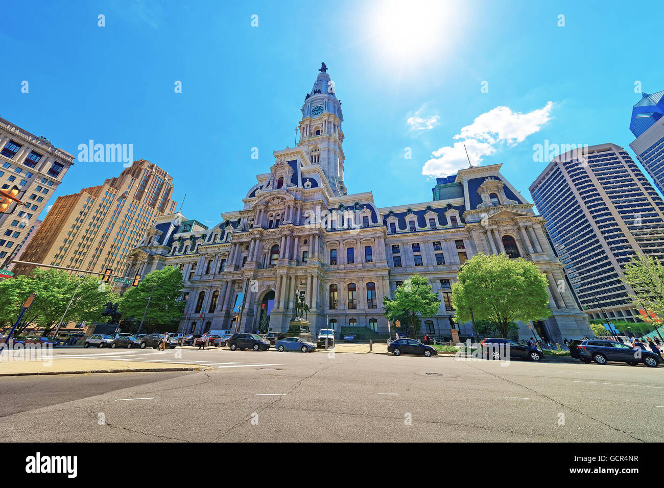 Philadelphia City Hall with William Penn figure atop Tower. View from ...