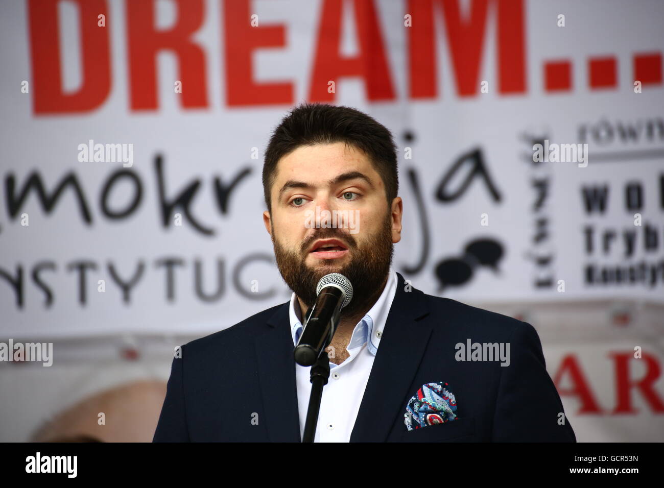 Warsaw, Poland. 09th July, 2016. Democracy Defend Committee (KOD) held protest 'I have a dream' during NATO summit in Warsaw. Credit:  Jakob Ratz/Pacific Press/Alamy Live News Stock Photo