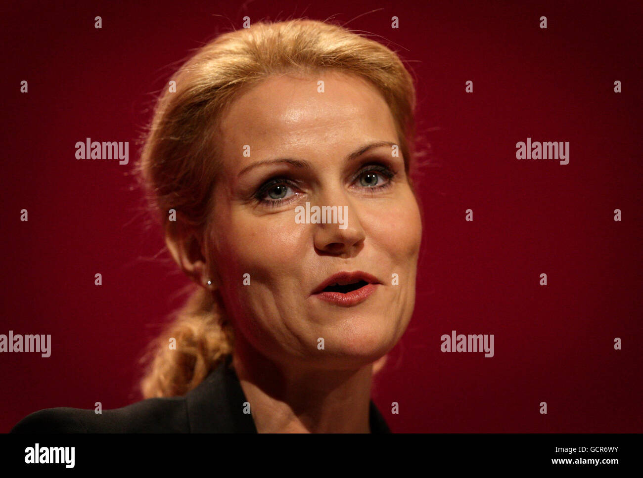 Leader of the Danish Social Democratic Party Helle Thorning-Schmidt addresses delegates on the fourth day of the Labour Party Annual Conference in at Manchester Central, Manchester. Stock Photo