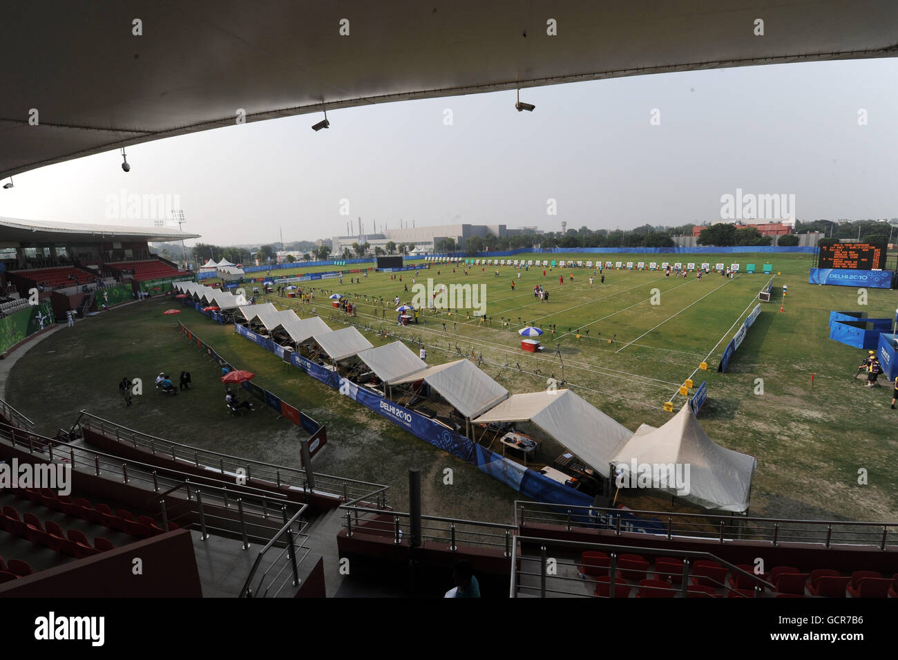 A general view of the Yamuna Sports Comple, venue for the Archery, during Day One of the 2010 Commonwealth Games in New Delhi, India. Stock Photo