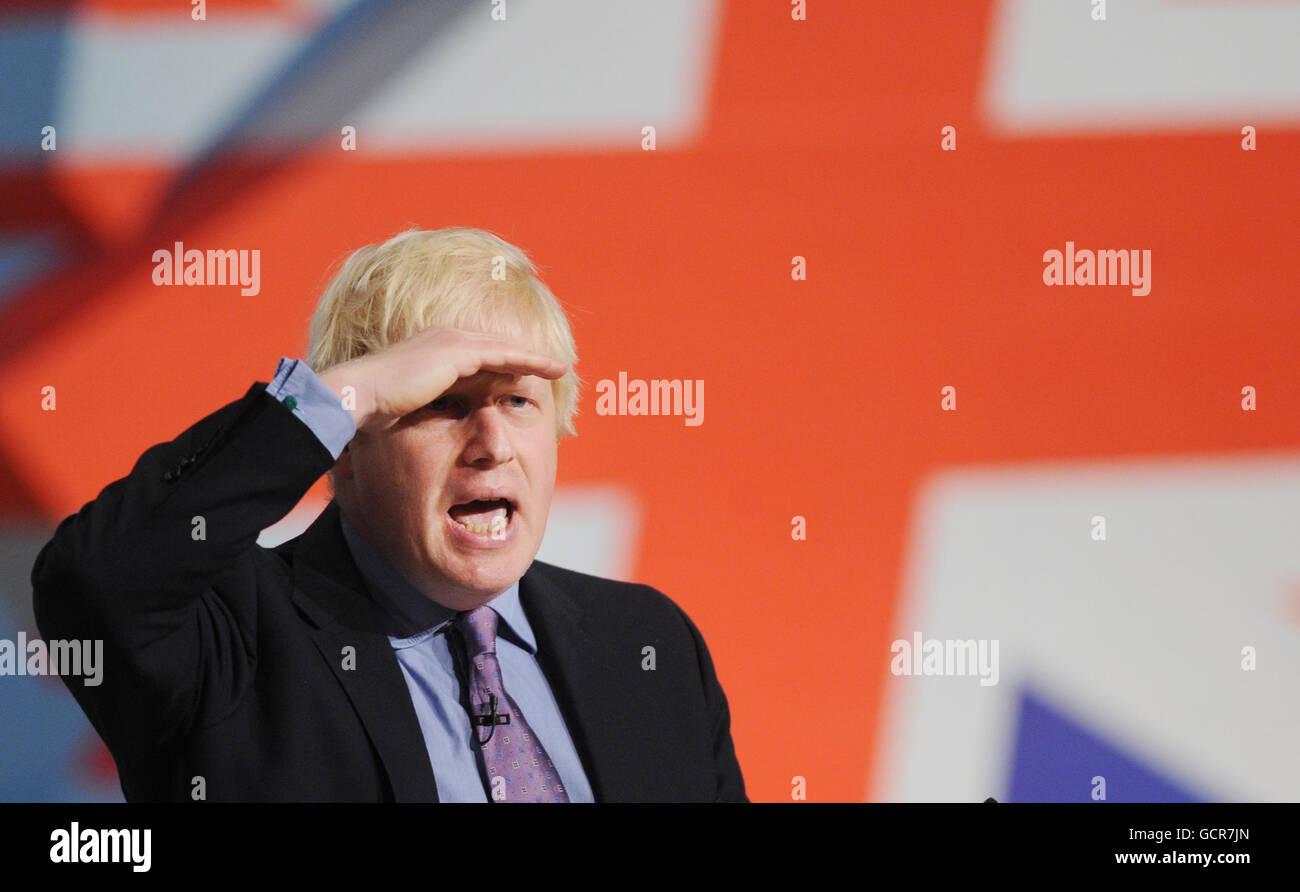 Mayor of London Boris Johnson addresses the Annual Conservative Party Conference at the International Convention Centre, Birmingham. Stock Photo