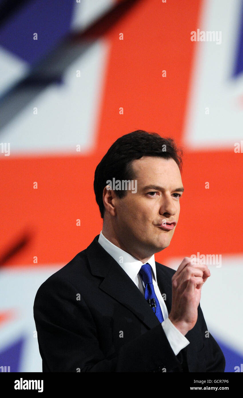 Chancellor George Osborne addresses the Annual Conservative Party Conference at the International Convention Centre, Birmingham. Stock Photo