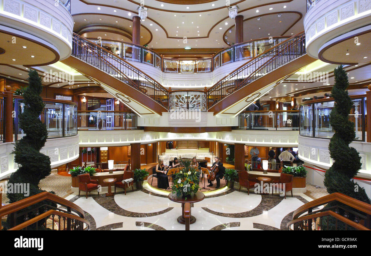 The Grand Lobby aboard Cunard's newest ship the Queen Elizabeth as she ...