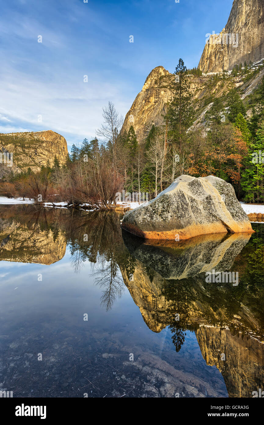 Reflections in Mirror Lake, Yosemite National Park, California Stock Photo