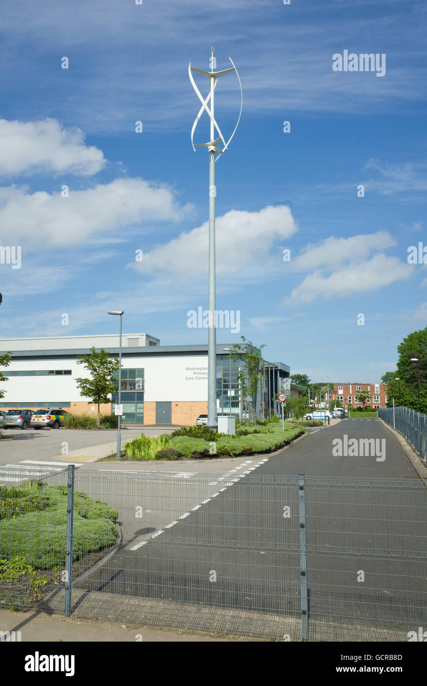 Vertical wind turbine, Washington Primary Care Centre Stock Photo