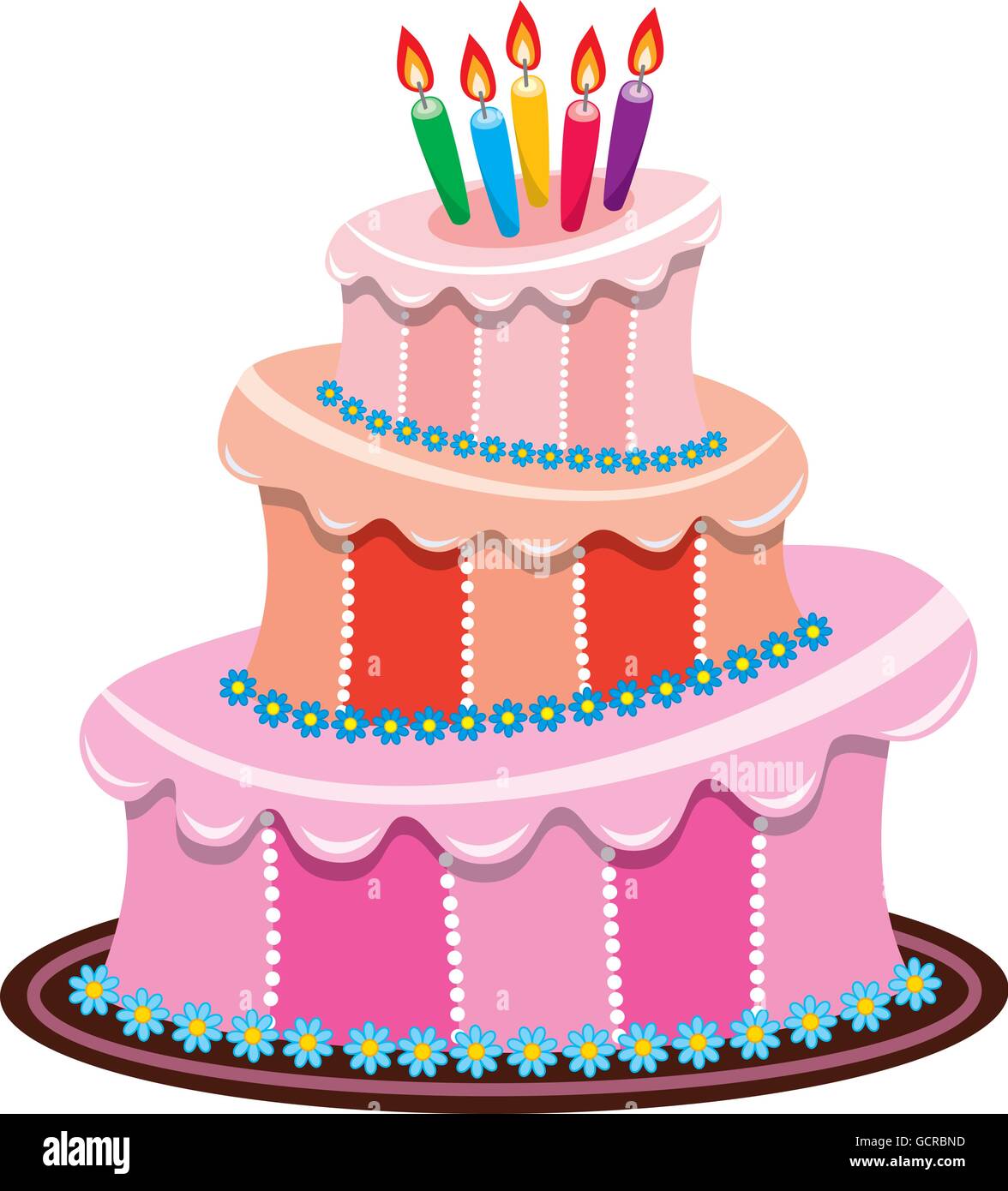 vector big birthday cake with burning candles Stock Vector Image ...
