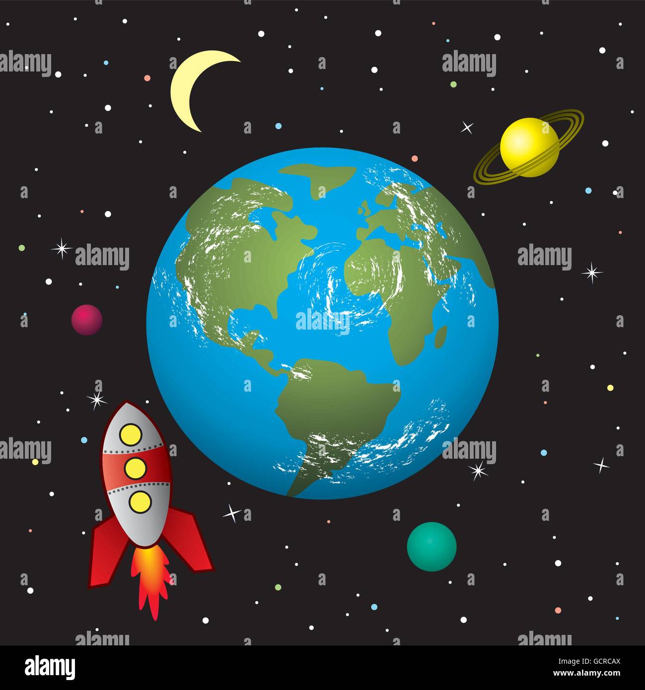 vector stylized retro rocket ship in space Stock Vector Image & Art - Alamy