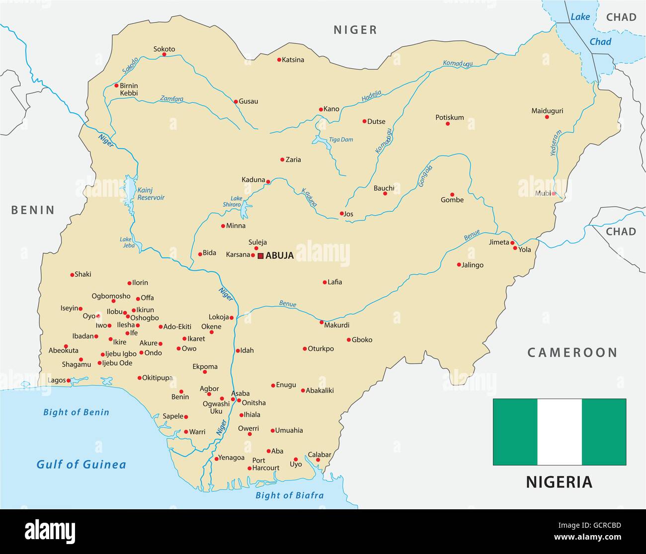 vector map of Federal Republic of Nigeria with flag Stock Vector