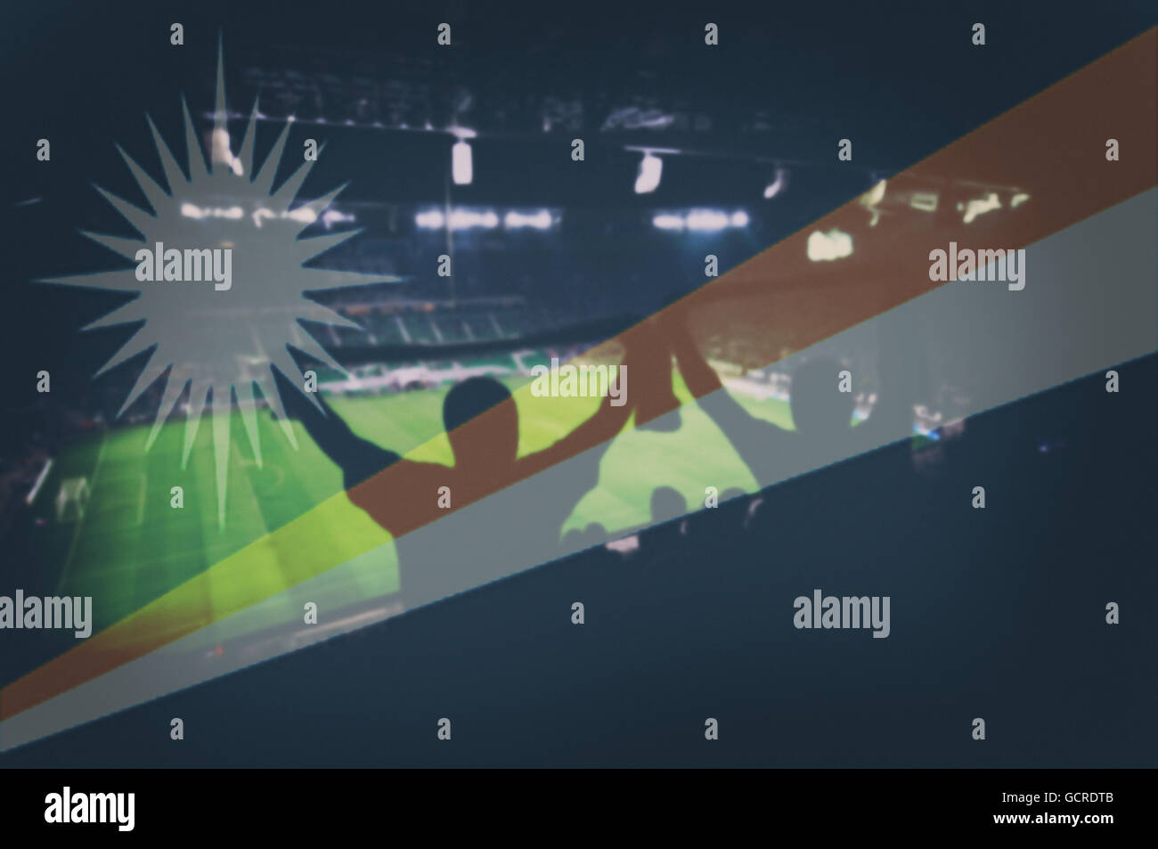 sport stadium with fans and blending Marshall Islands flag Stock Photo