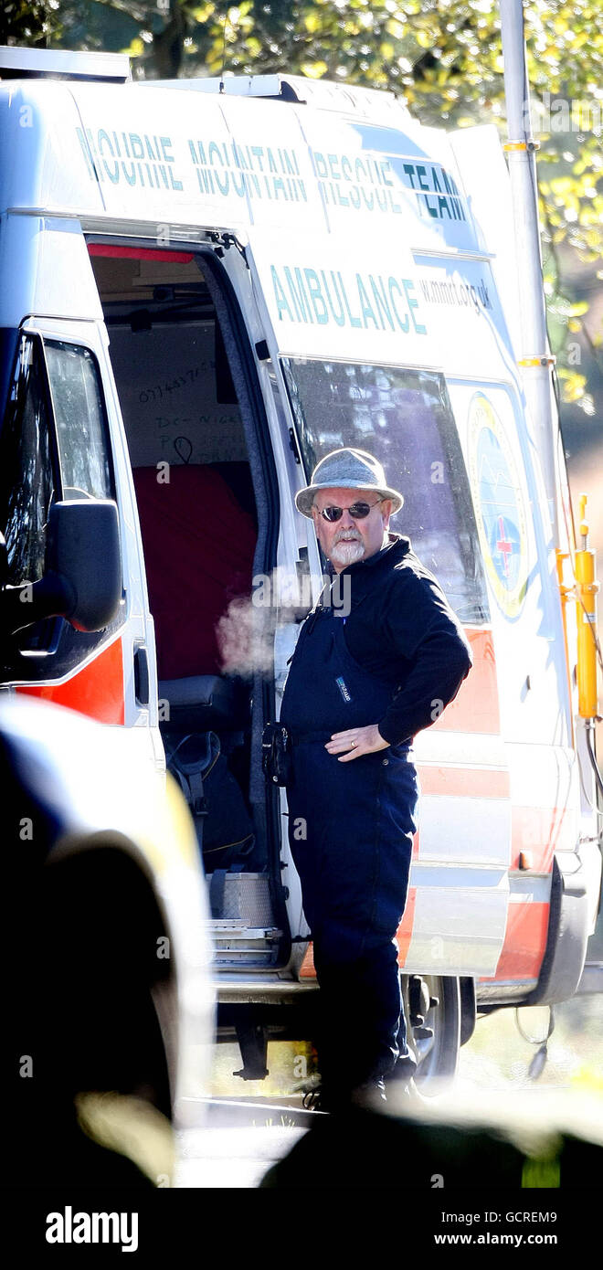 Helicopter crash in Co Down. Mountain rescue team near the scene where a helicopter crashed in