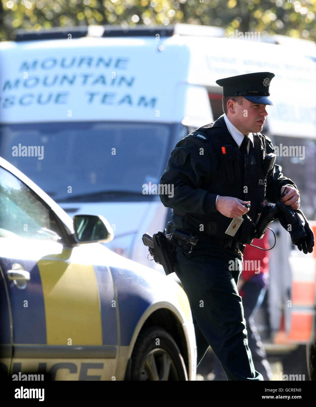 Helicopter crash in Co Down. Police near the scene where a helicopter crashed in the Mourne