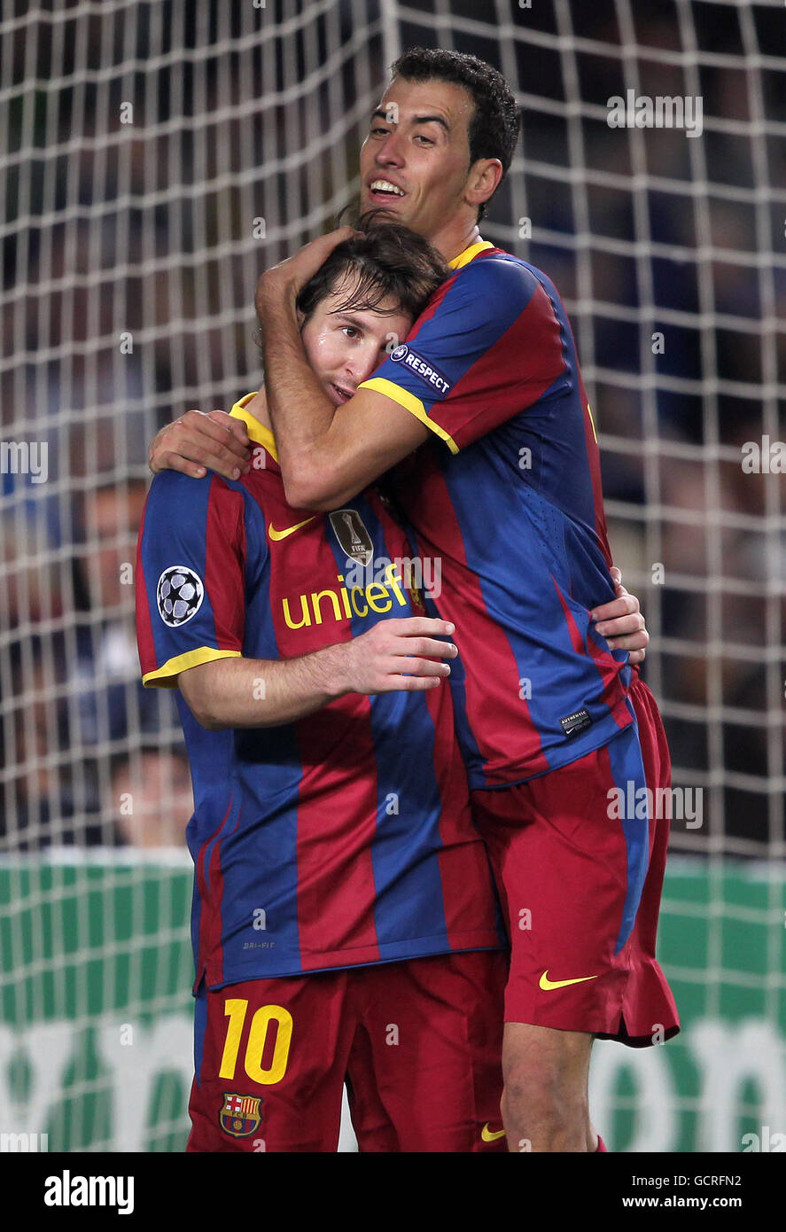 Barcelonas lionel messi celebrates scoring his teams second goal hires