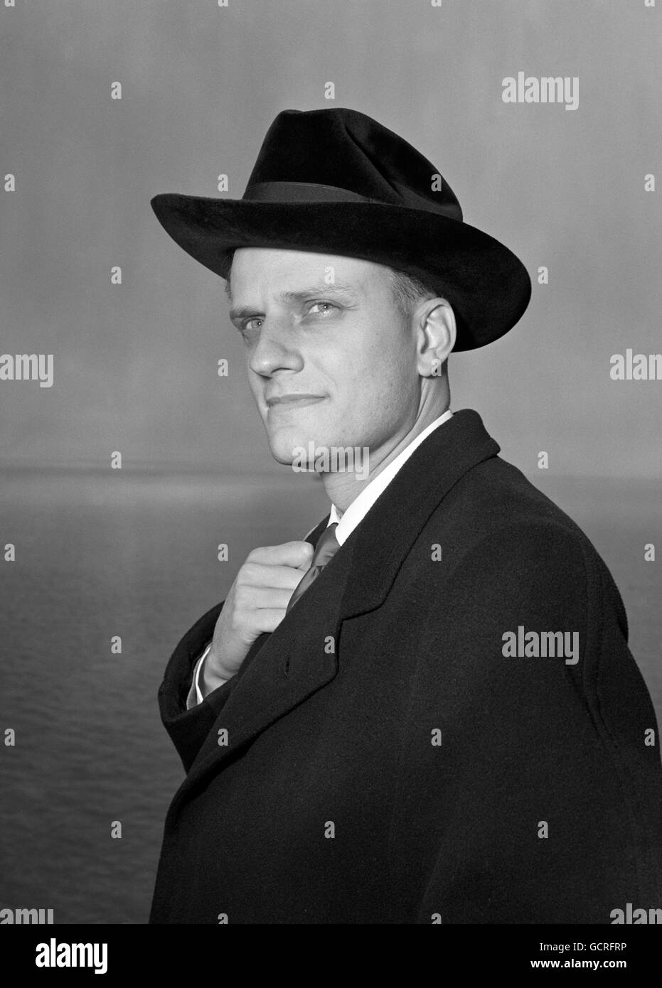 American evangelist Billy Graham, arriving in Southampton aboard the liner Ile de France from New York. He is in Britain for a two week 'investigatory tour'. Stock Photo