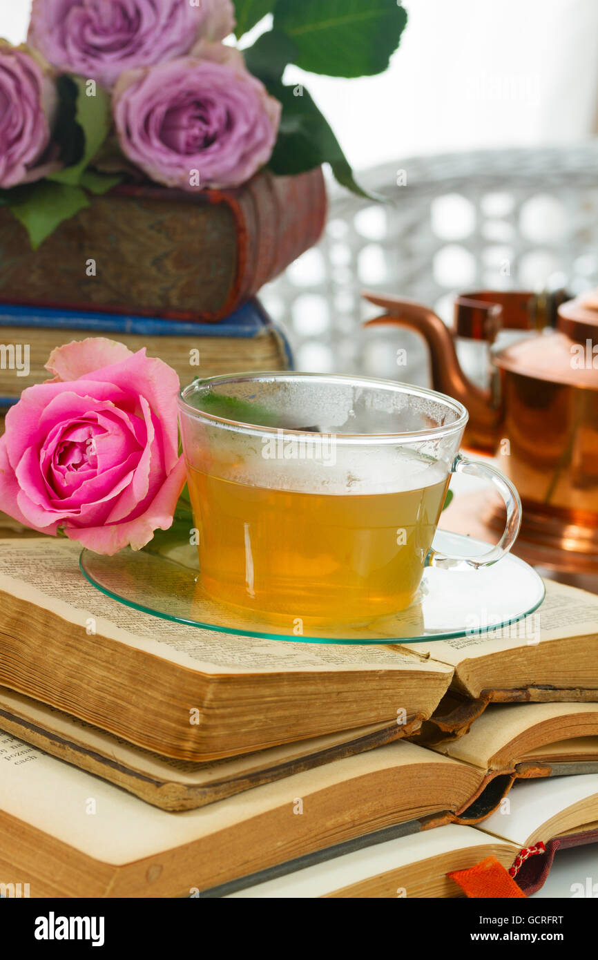 Cup of tea with books Stock Photo Alamy