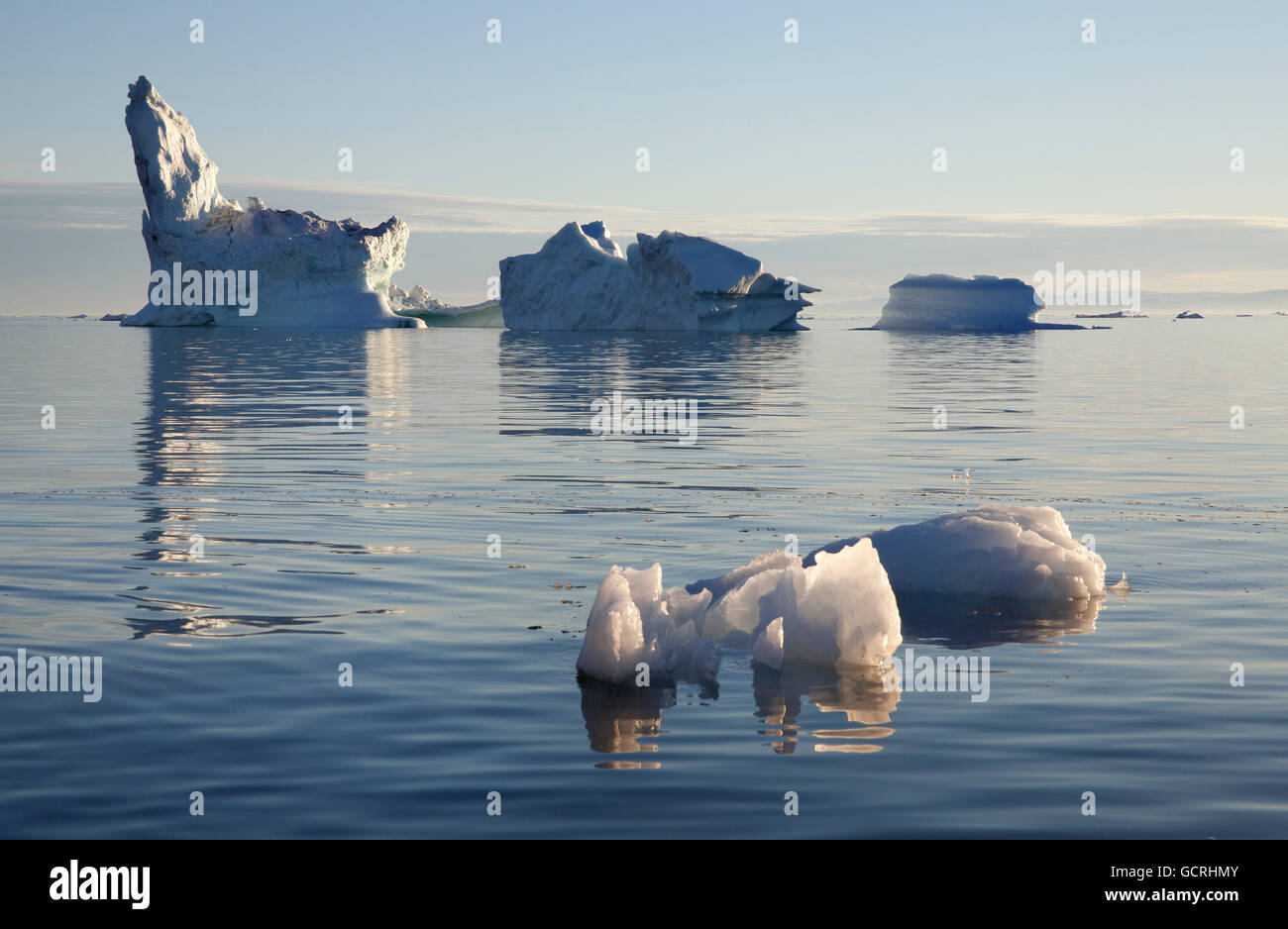 Icebergs, Disko Bay,  Ilulissat, Greenland Stock Photo