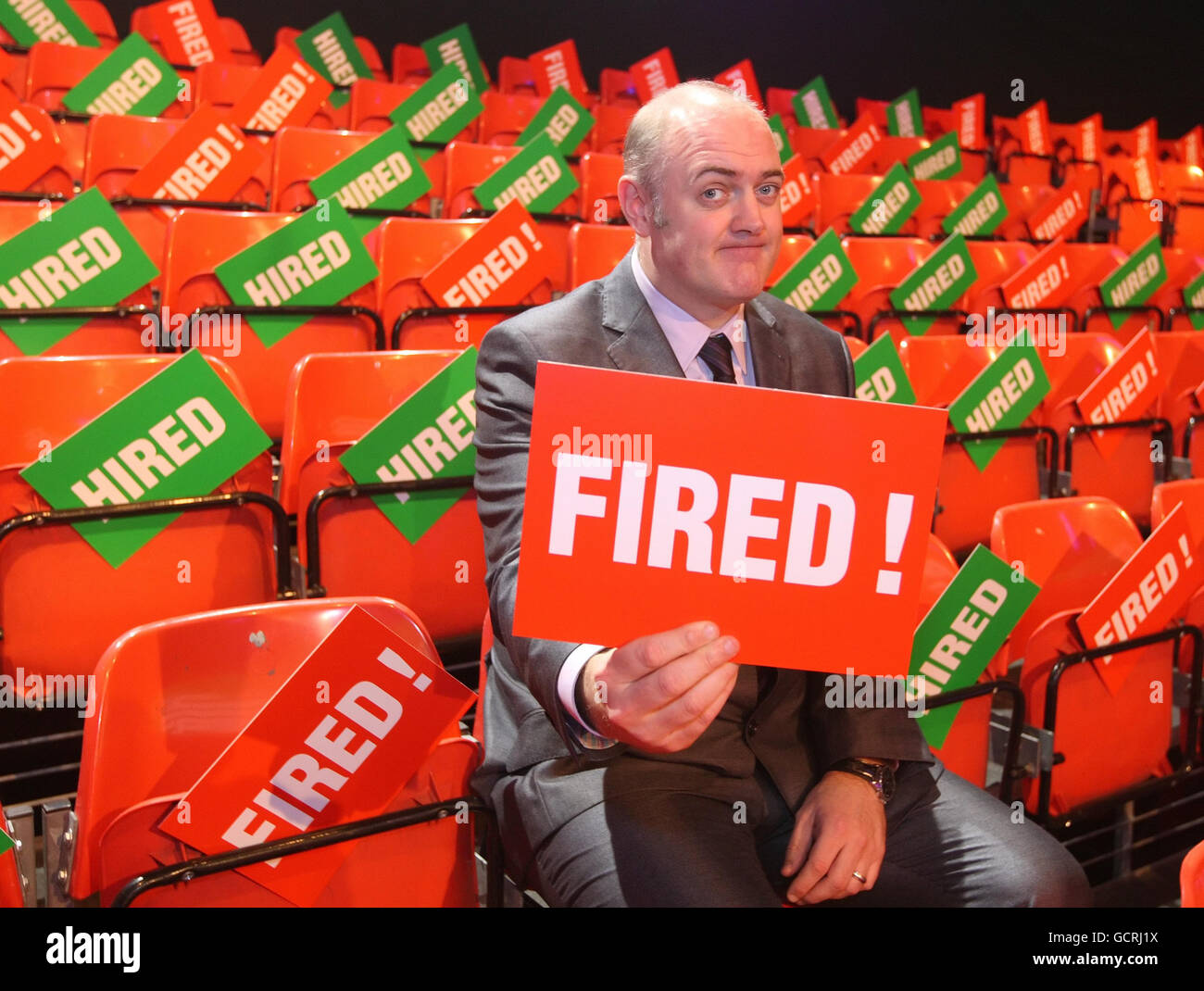 Dara O'Briain, the new host of 'The Apprentice: You're Fired' poses for a picture ahead of filming at Riverside Studios, Hammersmith, west London. Stock Photo