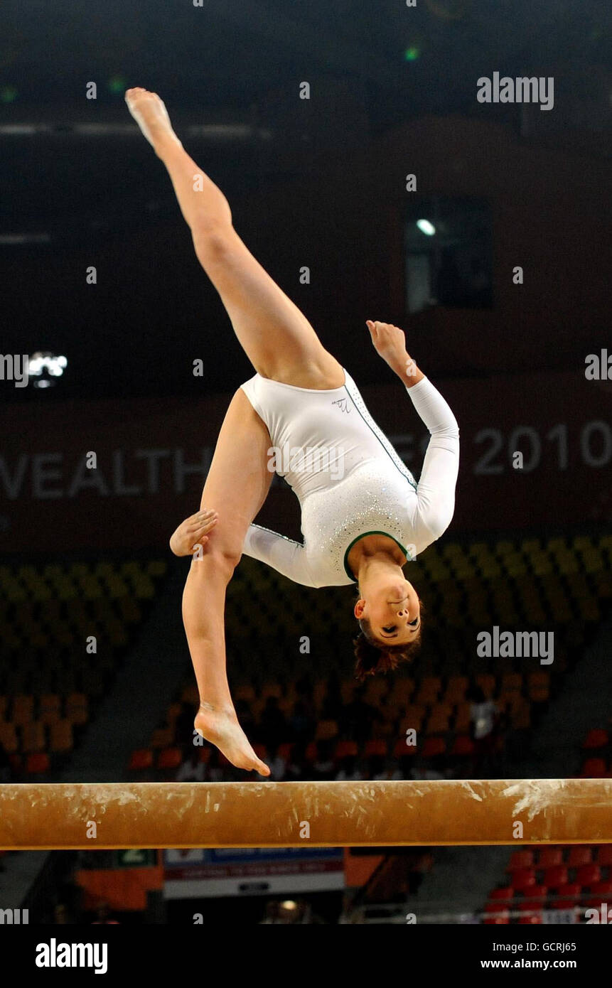Northern Ireland's Charlotte McKenna on the beam during the Day Two of the 2010 Commonwealth Games at the IG Stadium in Delhi, India. Stock Photo
