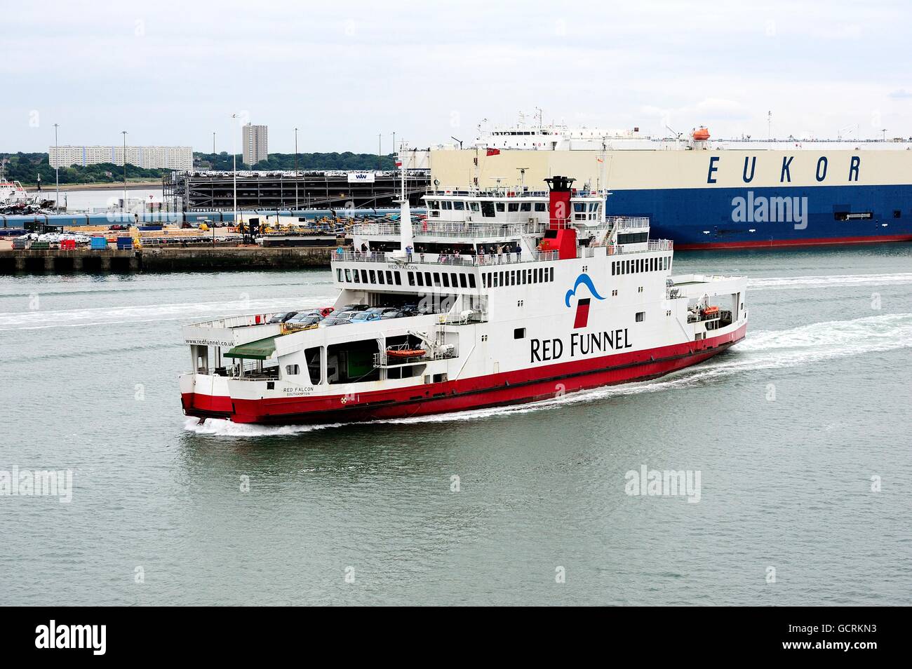 Red Funnel Car Ferry Red Falcon Stock Photo Alamy