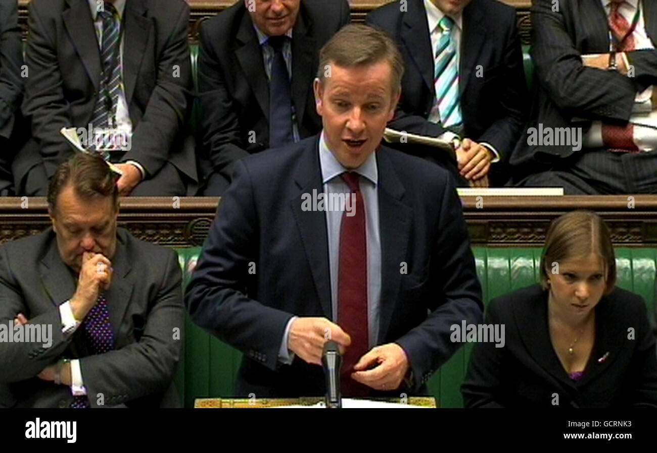 Education Secretary Michael Gove makes a statement about the government's decision to axe Labour's 55 billion school rebuilding programme, in the House of Commons, central London. Stock Photo