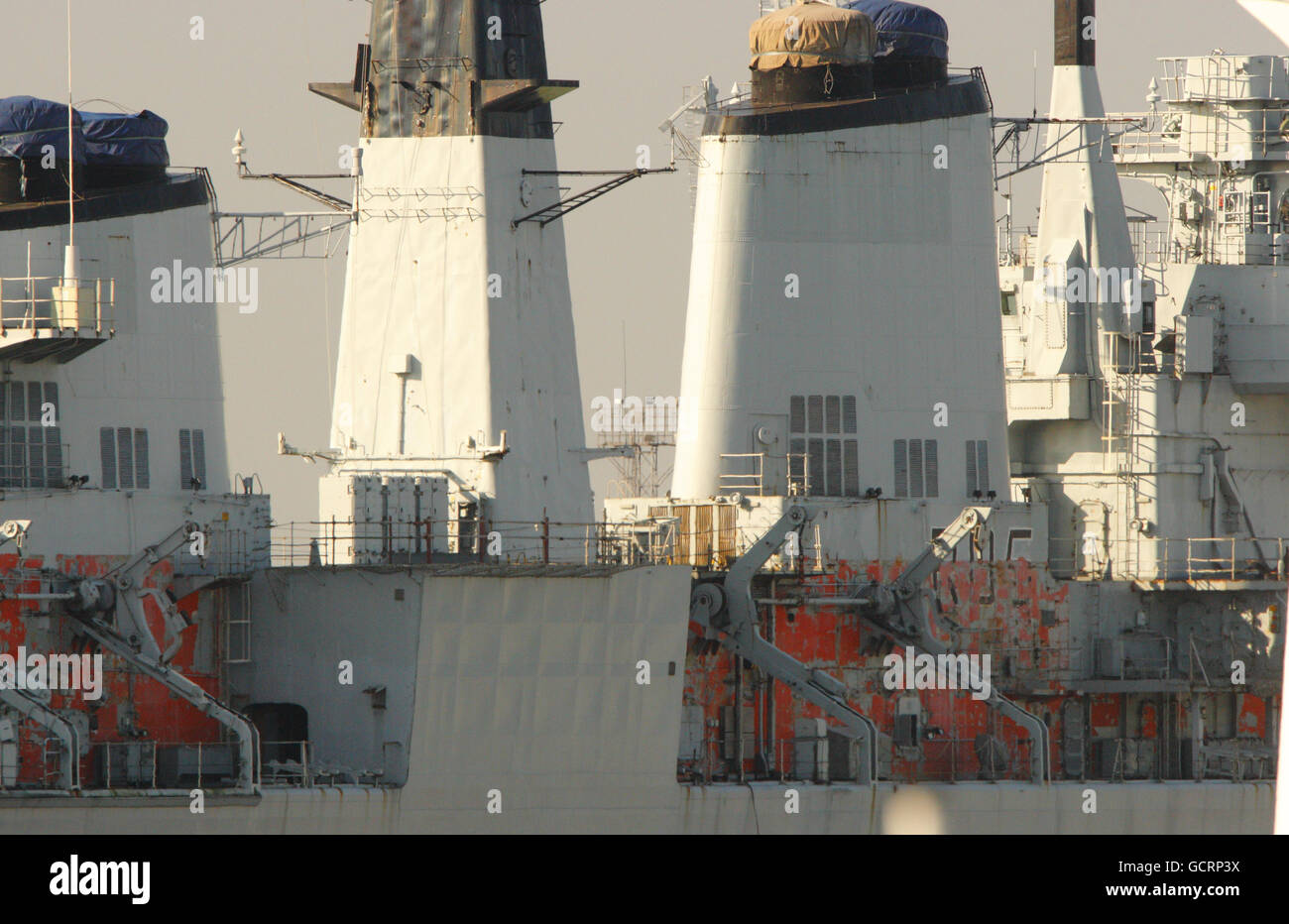 Royal Navy aircraft carrier HMS Invincible at the Royal Navy Dockyard in Portsmouth, Hampshire, where it is waiting to be disposed of. Stock Photo