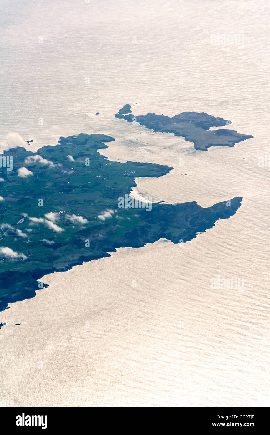 Aerial view of Ramsey Island, in Welsh Ynys Dewi, in Pembrokeshire, St Brides Bay, Wales, UK Stock Photo