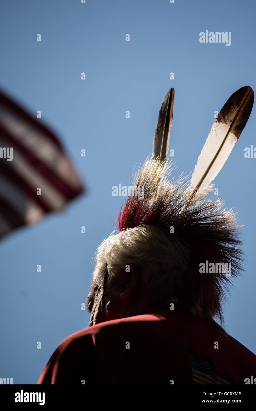 Honored veteran at the Kiowa Blackleggings Warrior Society Pow-wow. Anadarko, Oklahoma, U.S.A. Stock Photo