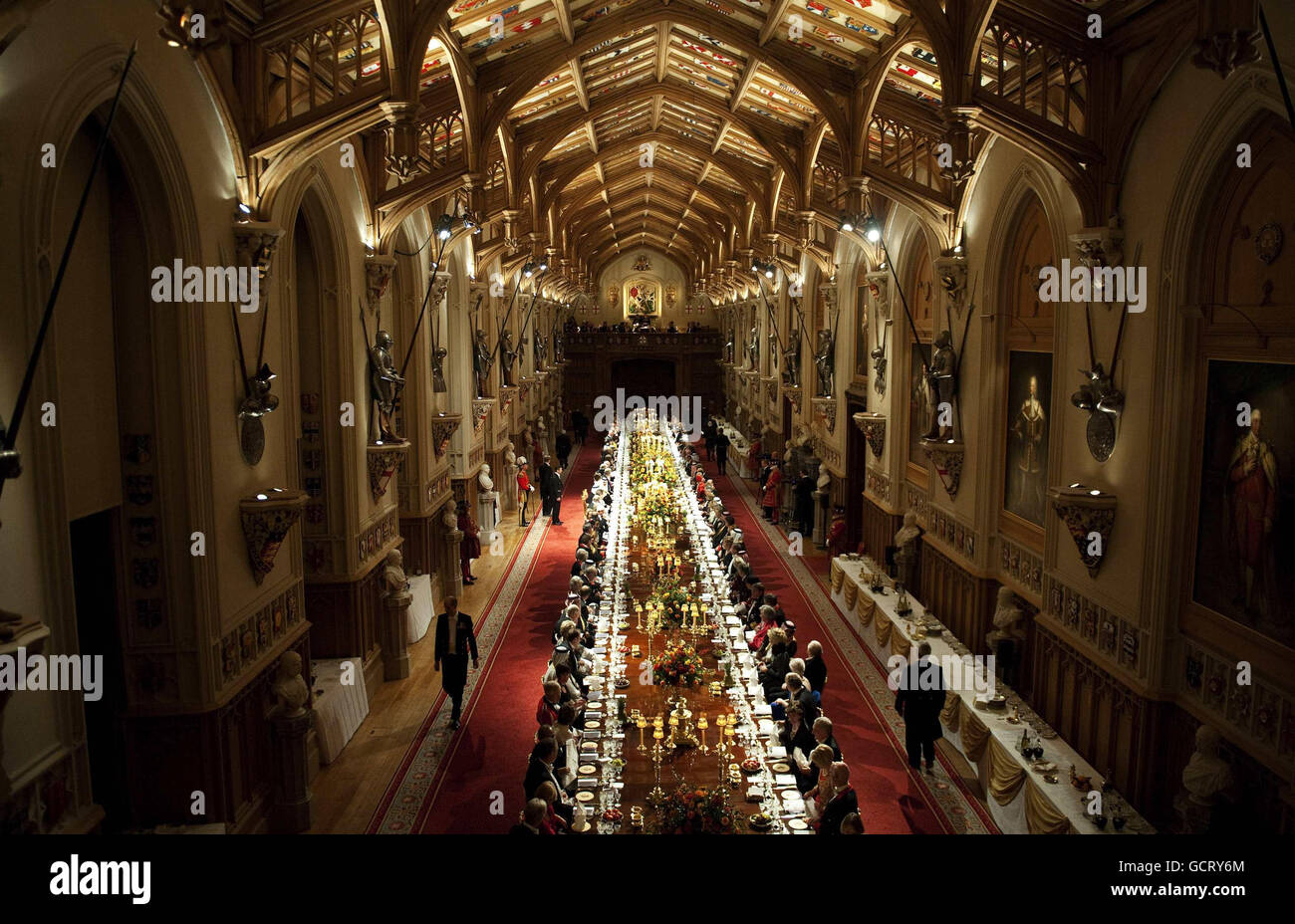 A general view of St. George's Hall inside Windsor Castle at a banquet held for Qatar's Emir Sheikh Hamad bin Khalifa al-Thani, as part of his state visit. Stock Photo