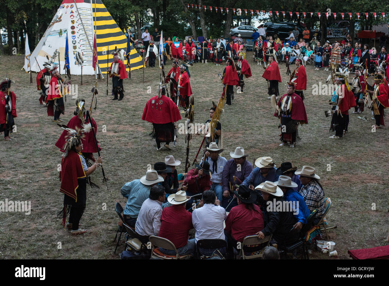Veterans dancing at the Kiowa Blackleggings Warrior Society Powwow