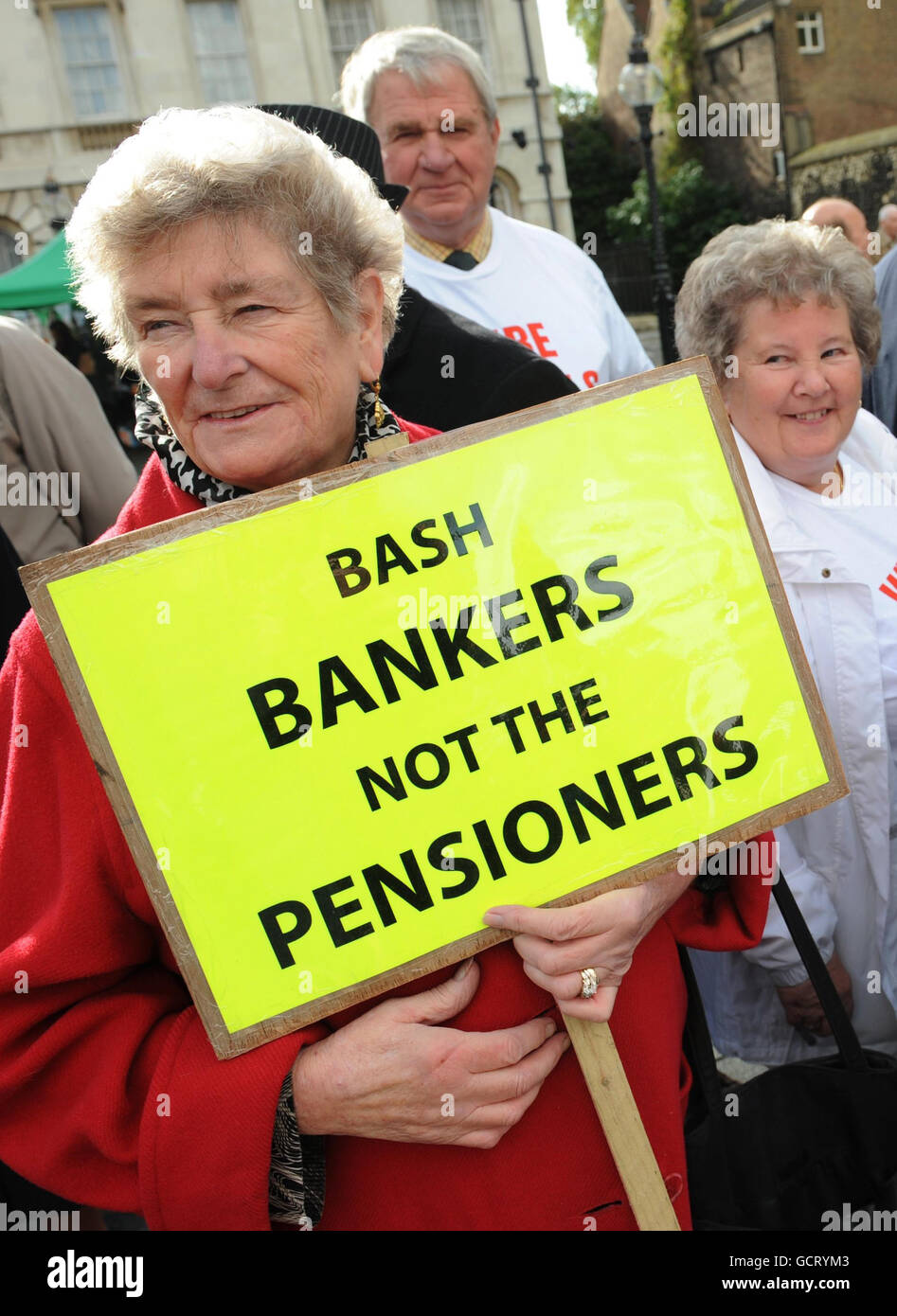 Pension reform. Pensioners in Westminster demonstrate against cuts to pensions, benefits and care services. Stock Photo