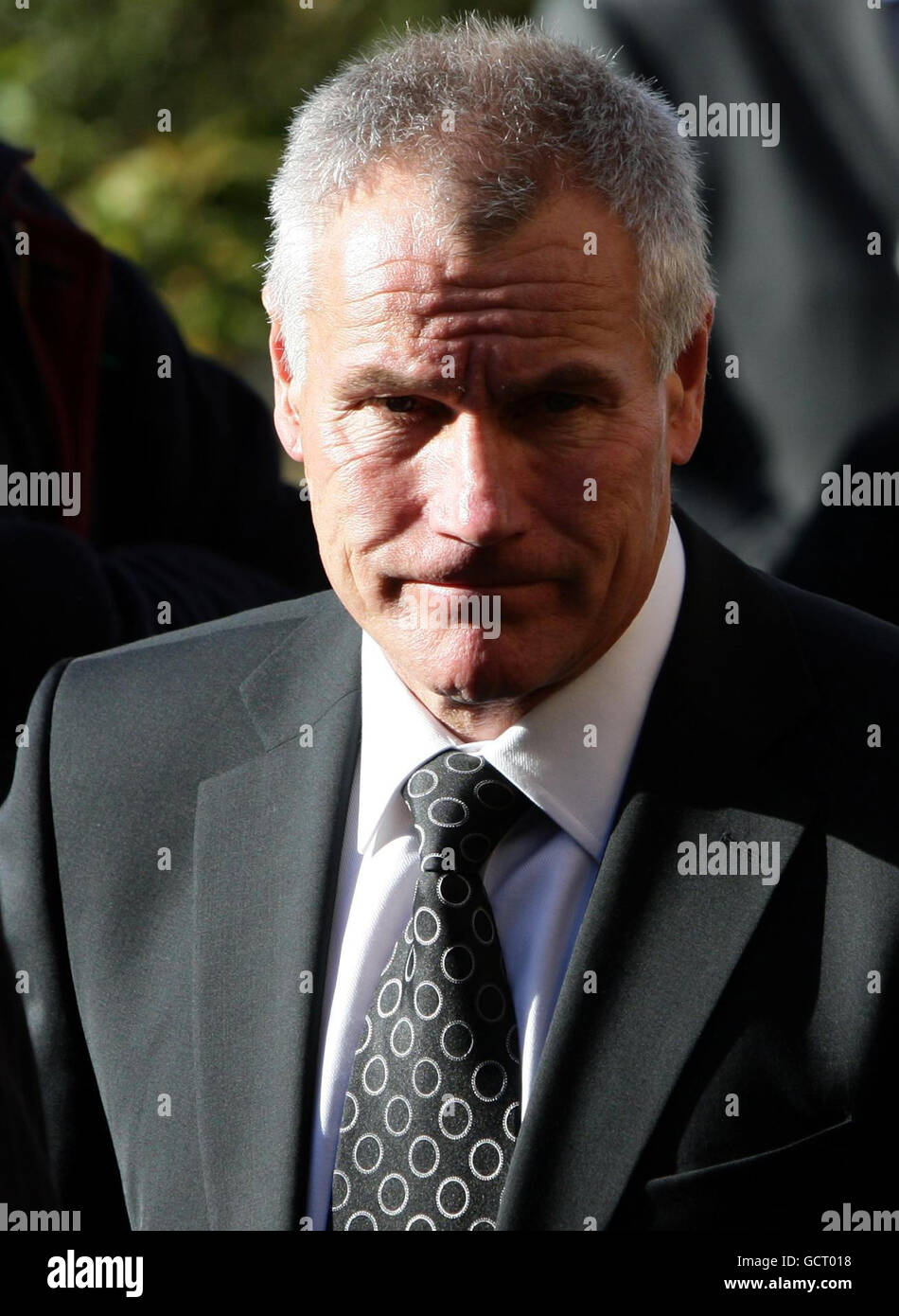 Former England caretaker manager Peter Taylor arrives for the funeral of former manager Malcolm Allison, at Manchester Crematorium. Stock Photo