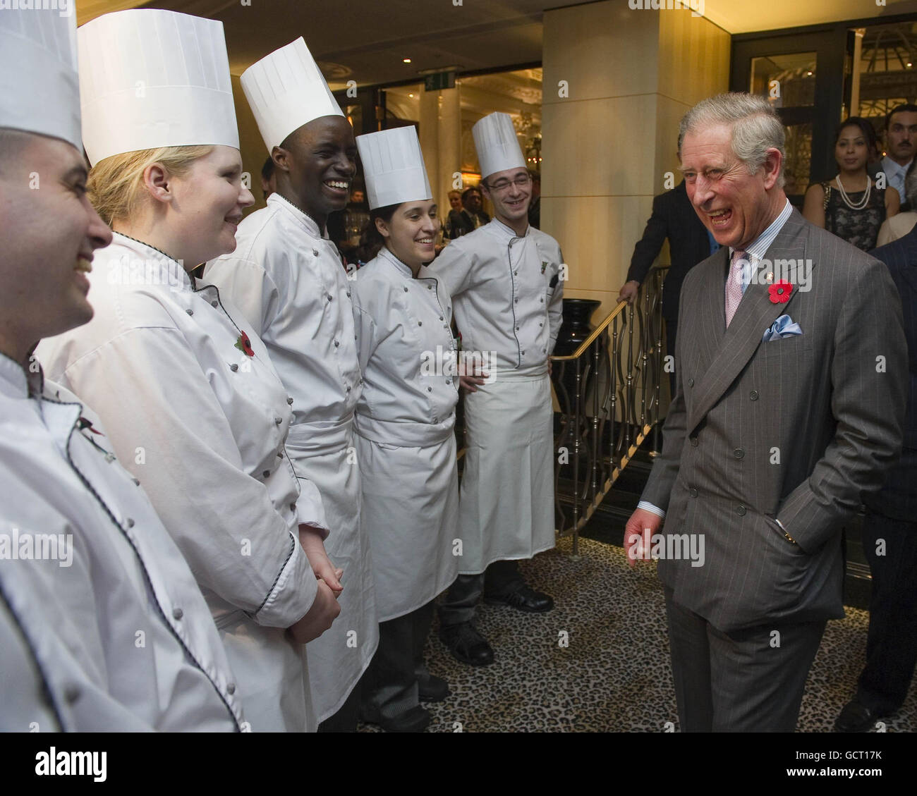 The Prince of Wales speaks with the chefs of the Savoy Grill during a tour  at the official re-opening of the Savoy Hotel on the Strand in London Stock  Photo - Alamy