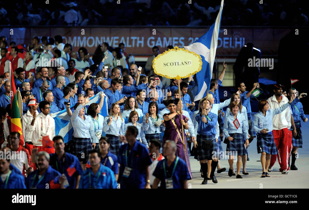 The Scotland team during the 2010 Commonwealth Games opening ceremony at the Jawaharlal Nehru Stadium in New Delhi, India. Stock Photo