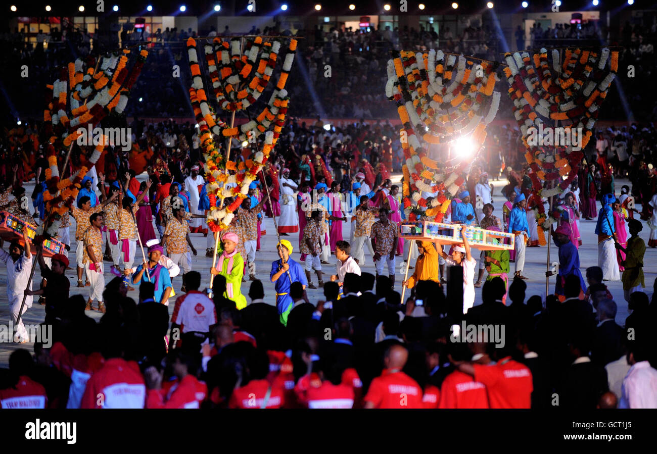 Performers during the 2010 Commonwealth Games opening ceremony at the Jawaharlal Nehru Stadium in New Delhi, India. Stock Photo