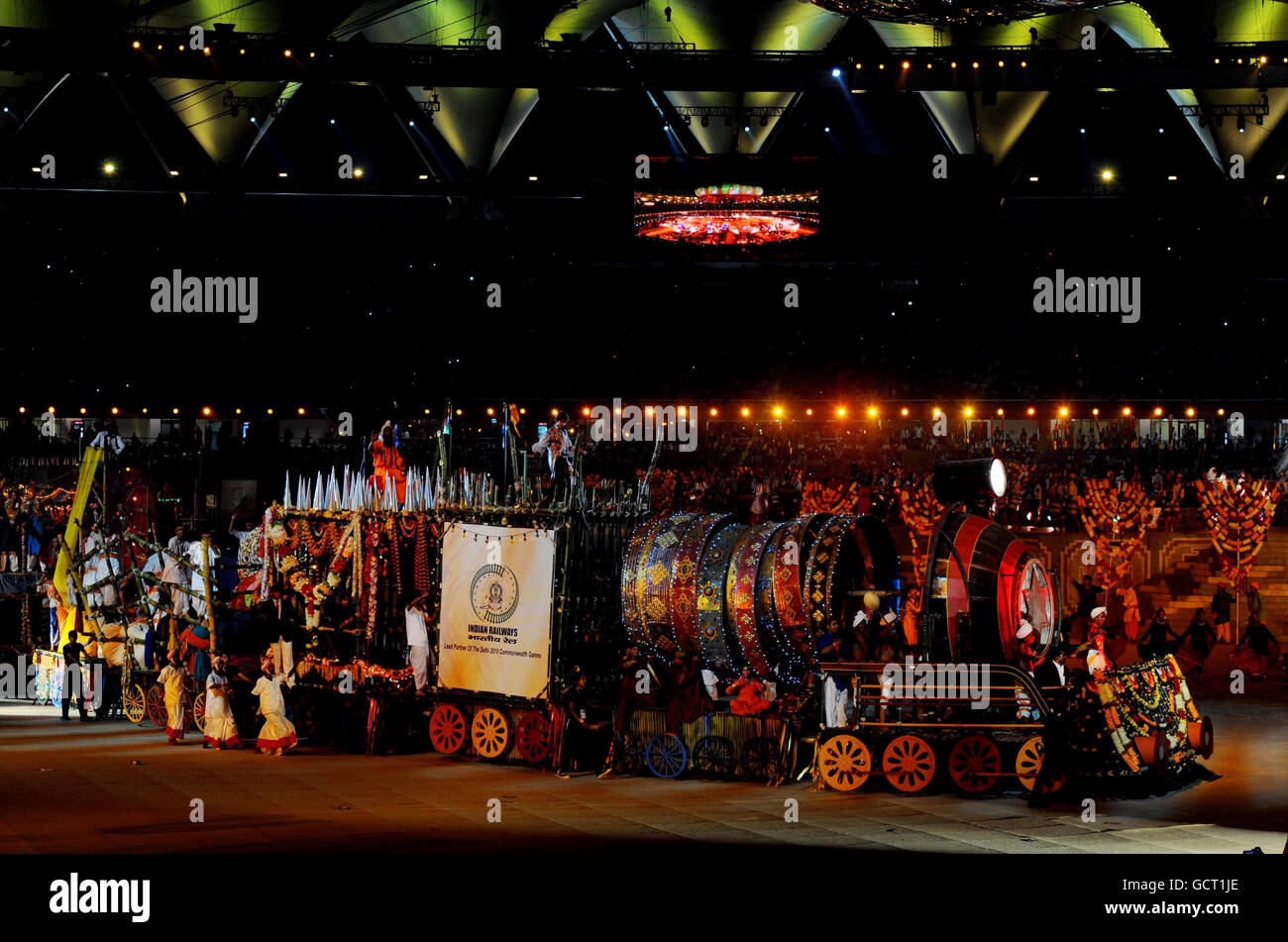 Performers during the 2010 Commonwealth Games opening ceremony at the Jawaharlal Nehru Stadium in New Delhi, India. Stock Photo