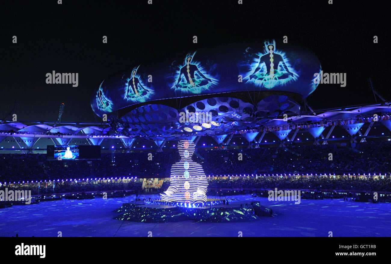 The 2010 Commonwealth Games opening ceremony takes place at the Jawaharlal Nehru Stadium in New Delhi, India. Stock Photo