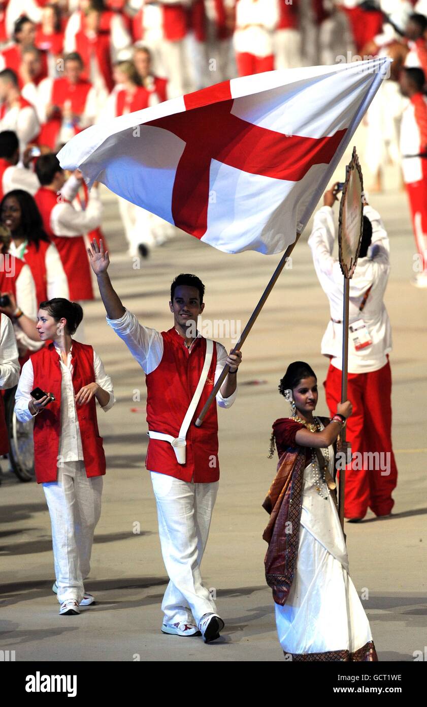 Sport - 2010 Commonwealth Games - Opening Ceremony - Delhi. England's Nathan Robertson carries the flag during the Opening Ceremony at the Jawaharlal Nehru Stadium in New Delhi, India. Stock Photo