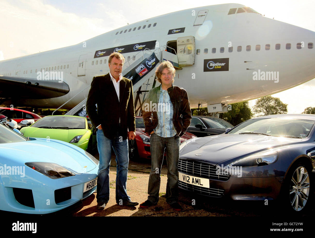 Top Gear presenters Jeremy Clarkson (left) and James May at a photocall to  launch the Top Gear Live World Tour, in Godalming, Surrey Stock Photo -  Alamy