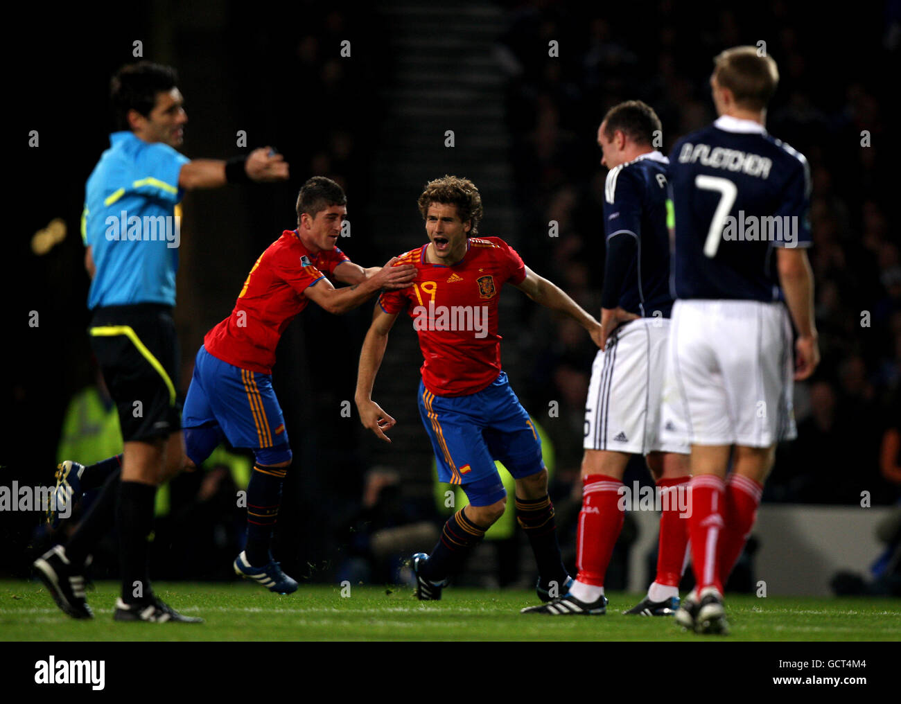 Spain's Fernando Llorente celebrates scoring the winning goal of the game Stock Photo