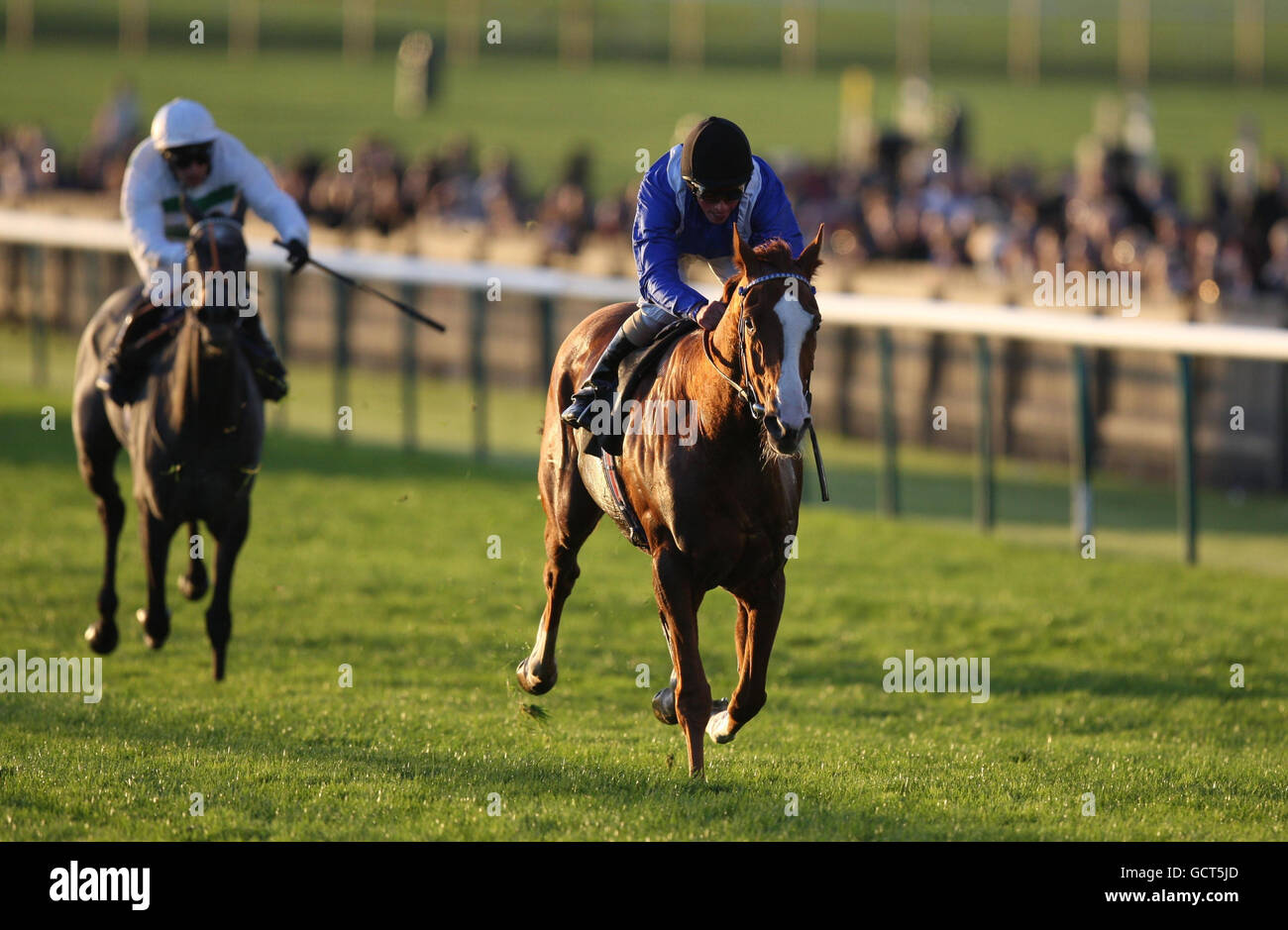 Tastahil ridden by William Buick wins the Jockey Club Cup during the Autumn Weekend at Newmarket Racecourse. Stock Photo